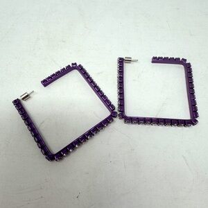 AREA NYC Medium Metallic Purple Crystal Square Hoops